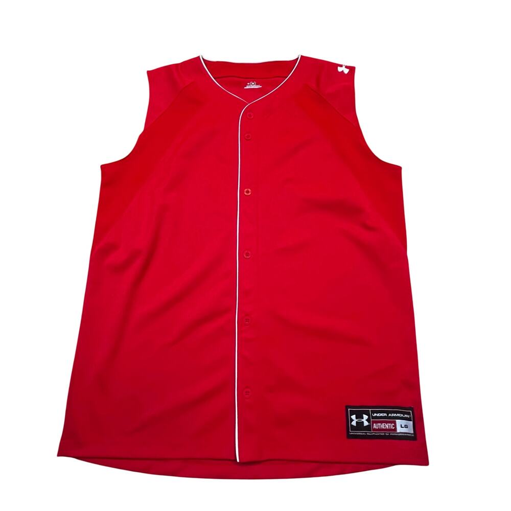 Under Armour Red Sleeveless Baseball Jersey Mens L Athletic‎ Button Up Top
